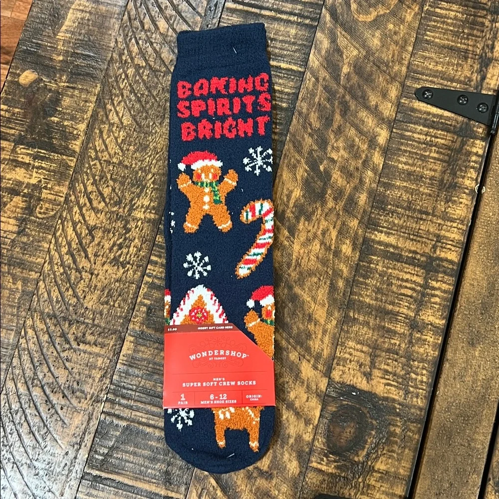 Wondershop Navy Holiday Socks with Gingerbread and Candy Cane